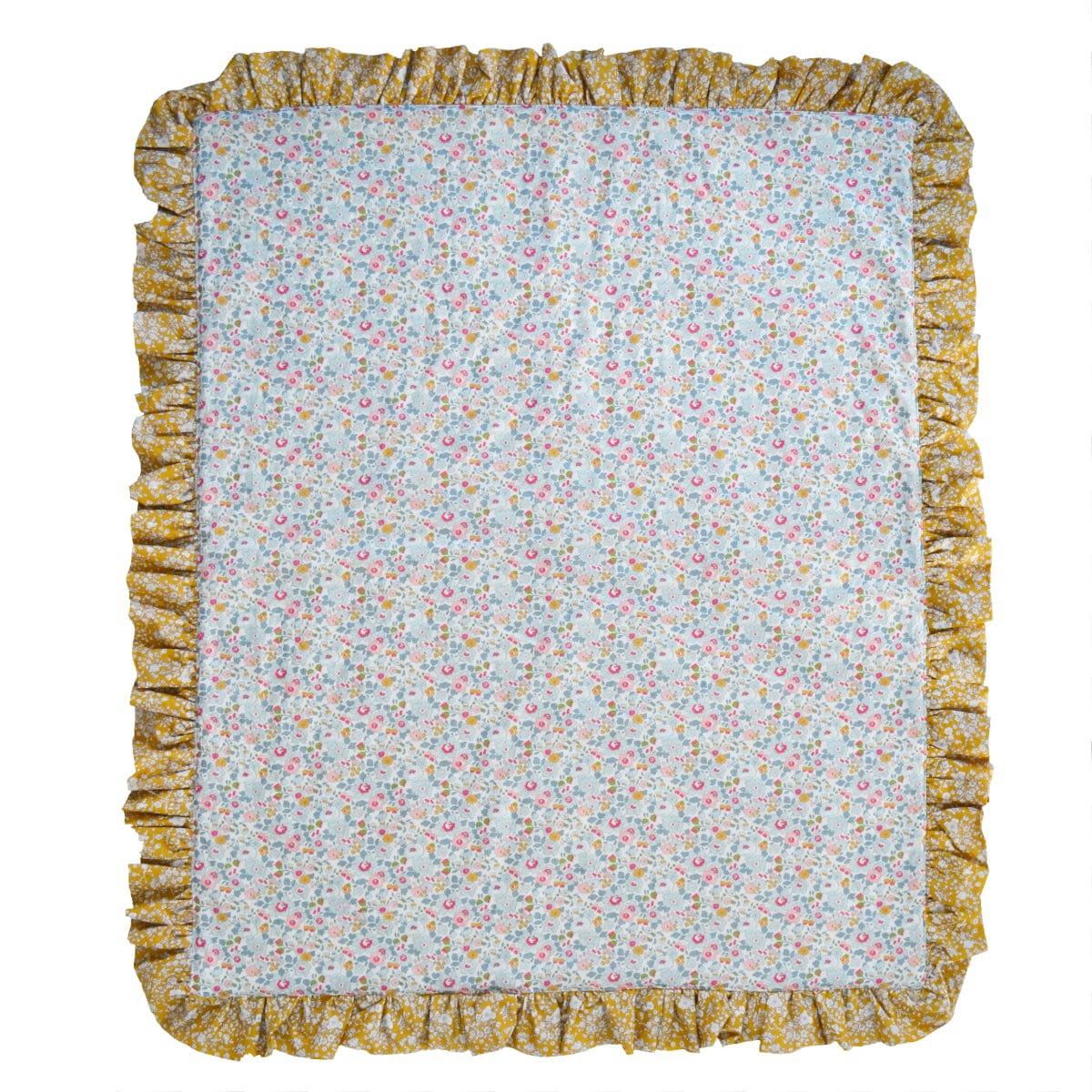 Ruffle Bedspread made with Liberty Fabric BETSY GREY & CAPEL MUSTARD - Coco & Wolf