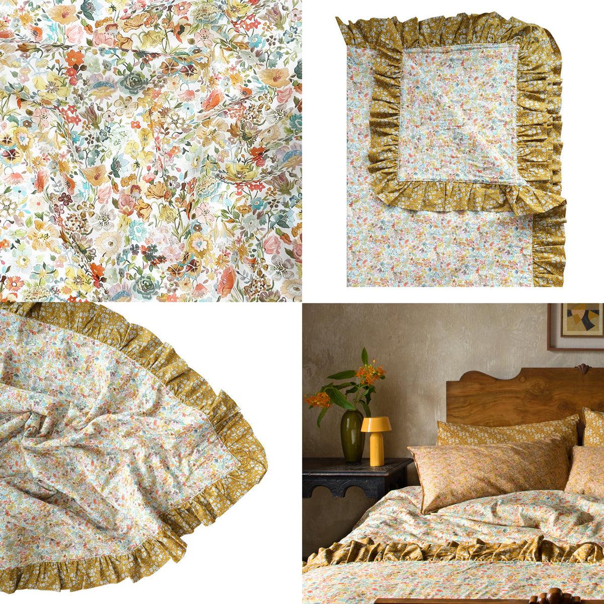 Ruffle Bedspread made with Liberty Fabric CLASSIC MEADOW & CAPEL MUSTARD - Coco & Wolf