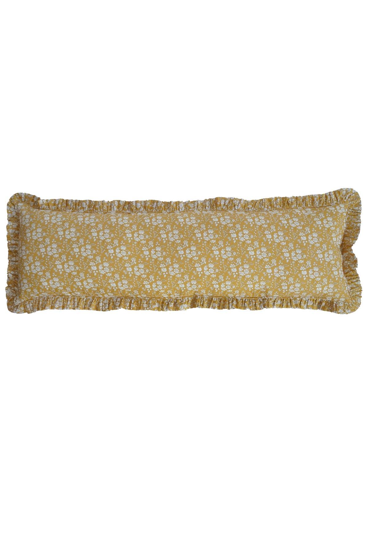 Ruffle Bolster Lumbar Cushion made with Liberty Fabric CAPEL MUSTARD - Coco & Wolf