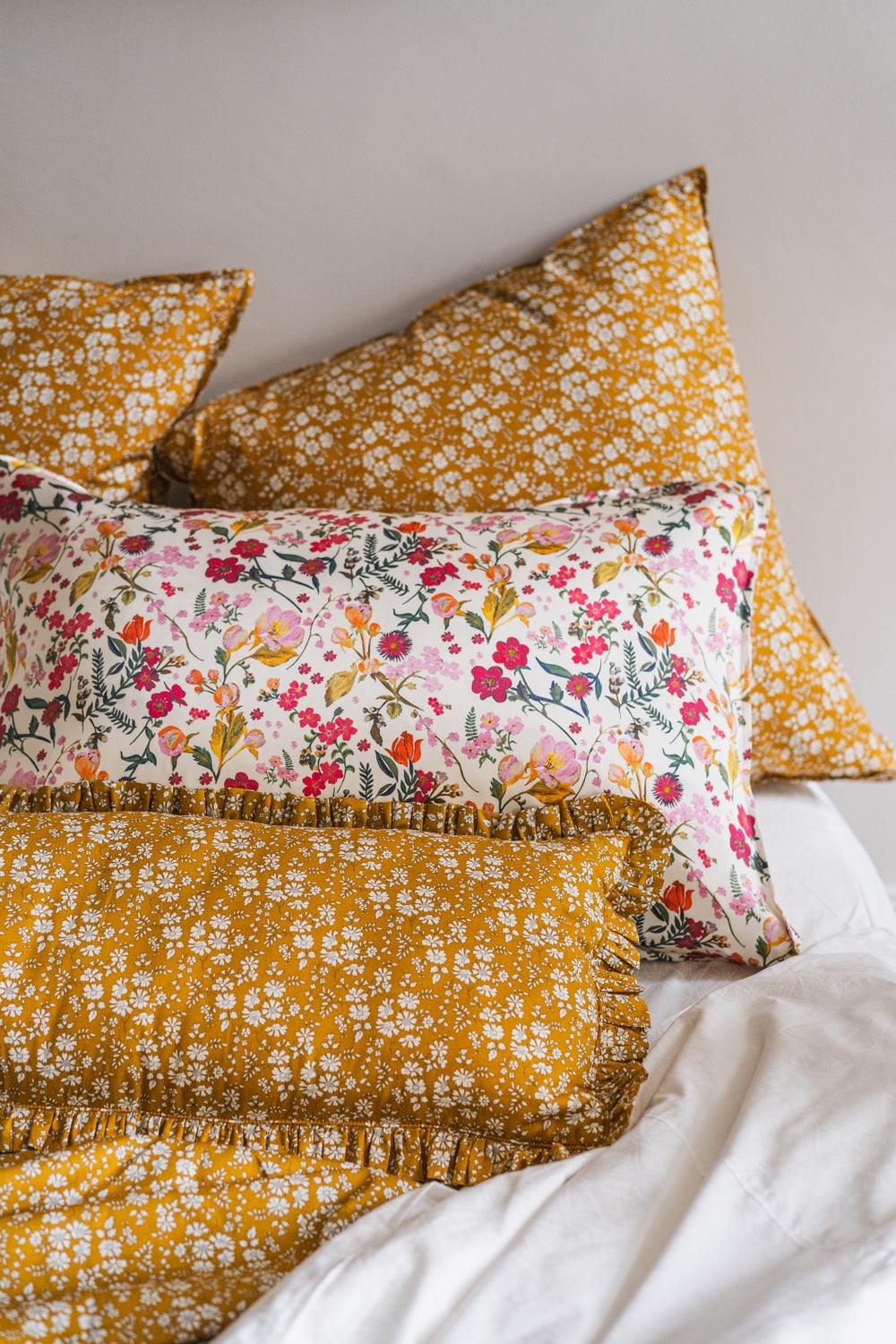 Ruffle Bolster Lumbar Cushion made with Liberty Fabric CAPEL MUSTARD - Coco & Wolf