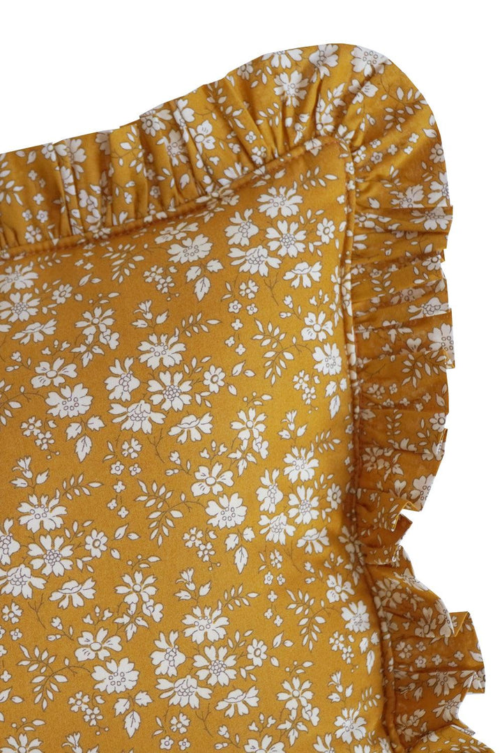 Ruffle Bolster Lumbar Cushion made with Liberty Fabric CAPEL MUSTARD - Coco & Wolf