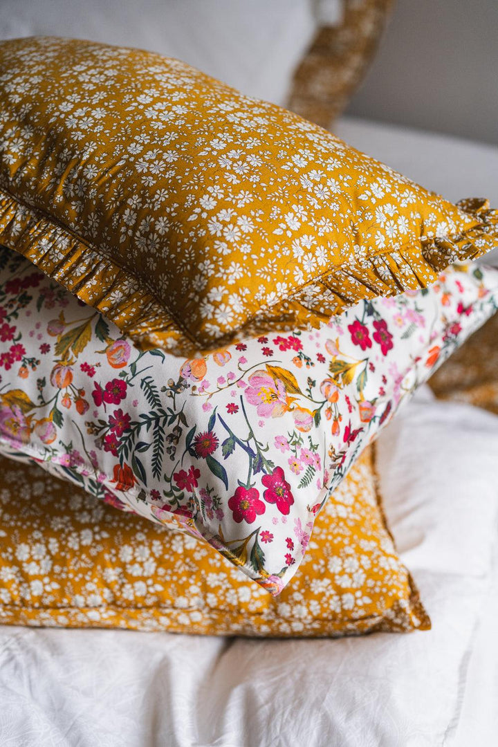 Ruffle Bolster Lumbar Cushion made with Liberty Fabric CAPEL MUSTARD - Coco & Wolf