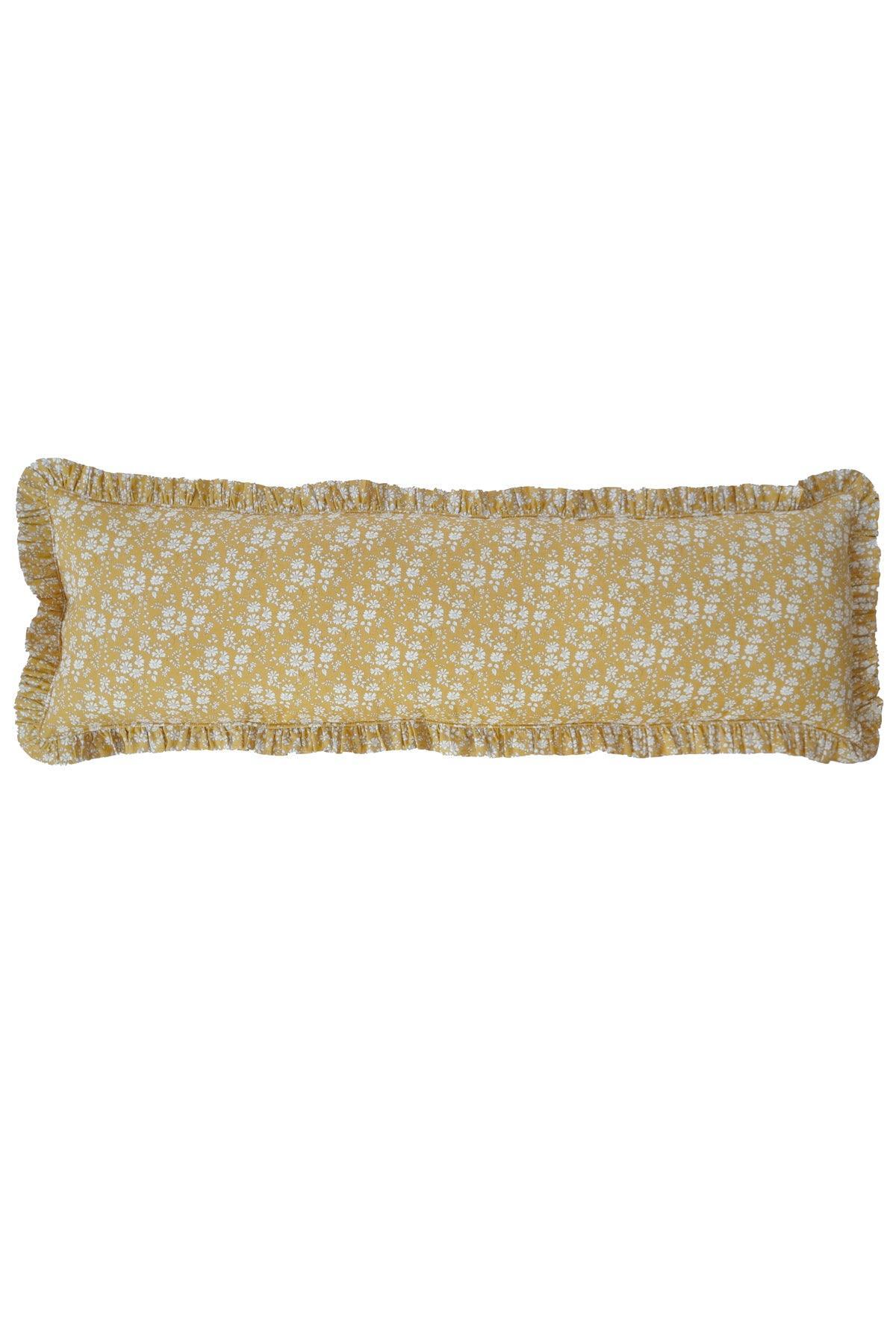 Coco Wolf Ruffle Bolster Lumbar Cushion Liberty Fabric CAPEL MUSTARD