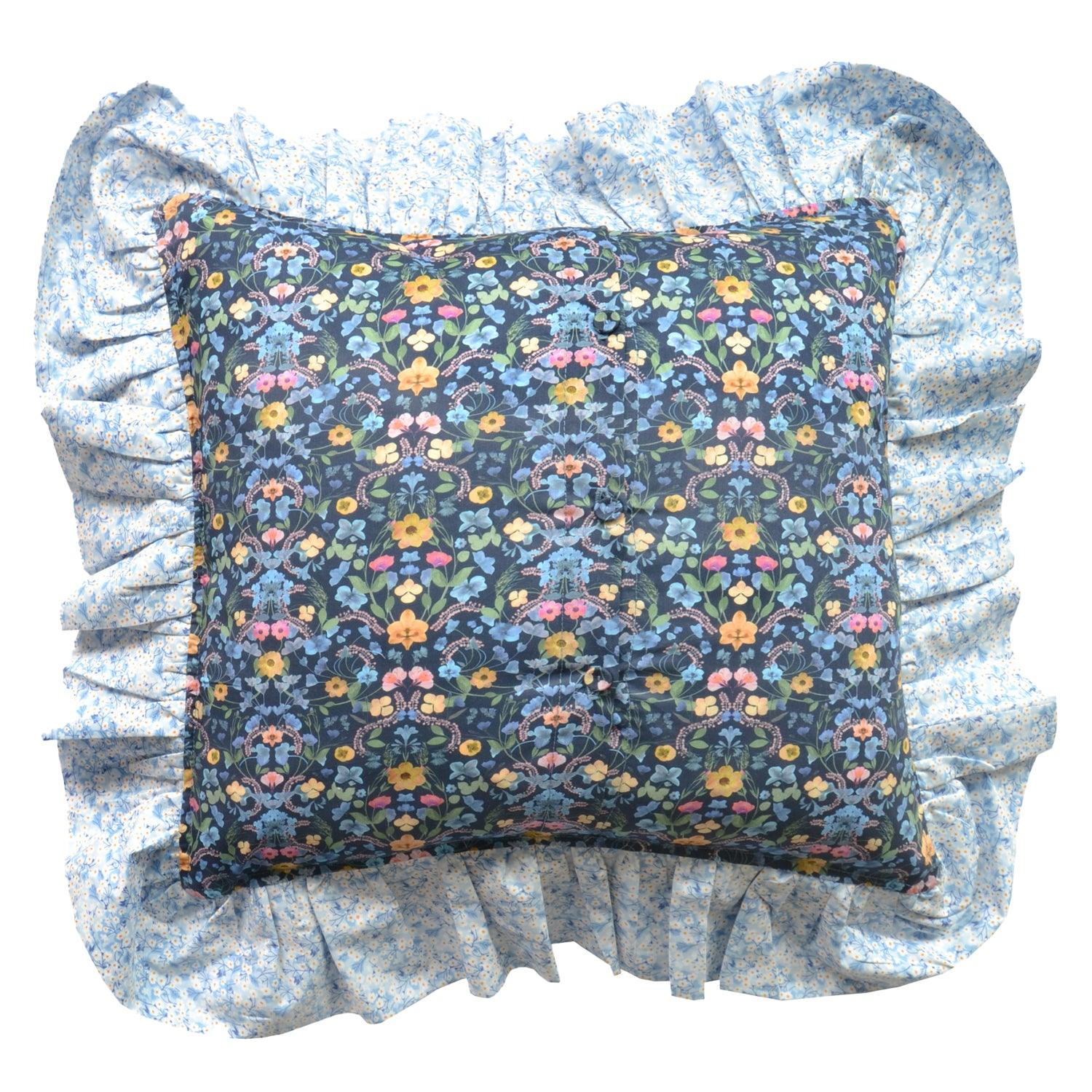 Ruffle Cushion made with Liberty Fabric AURORA & MITSI VALERIA - Coco & Wolf