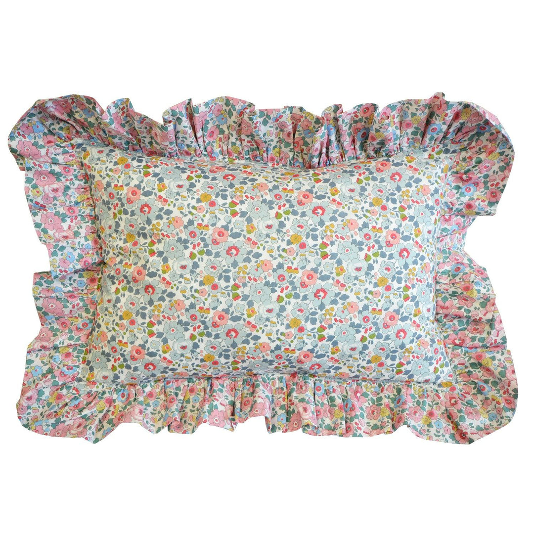 Oblong Ruffle Cushion made with Liberty Fabric BETSY GREY & BETSY CANDY FLOSS - Coco & Wolf