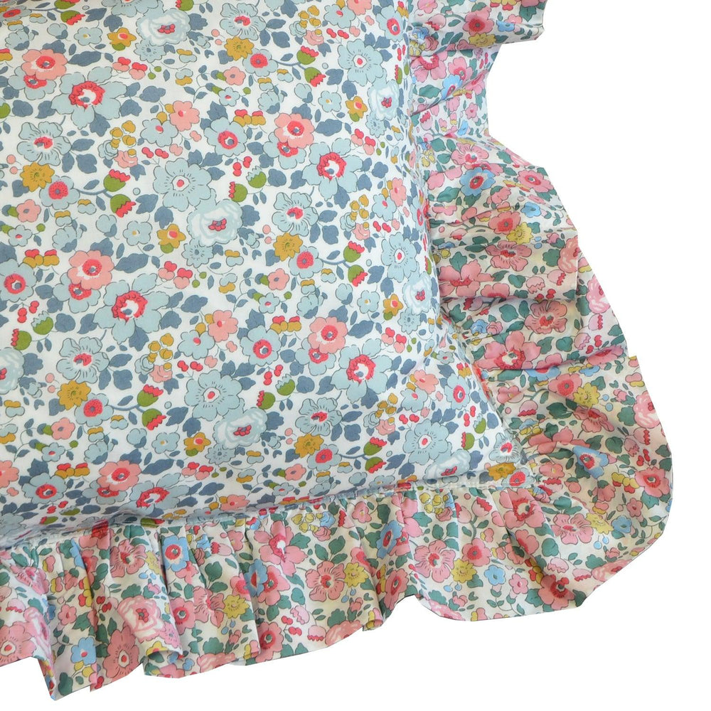 Oblong Ruffle Cushion made with Liberty Fabric BETSY GREY & BETSY CANDY FLOSS - Coco & Wolf