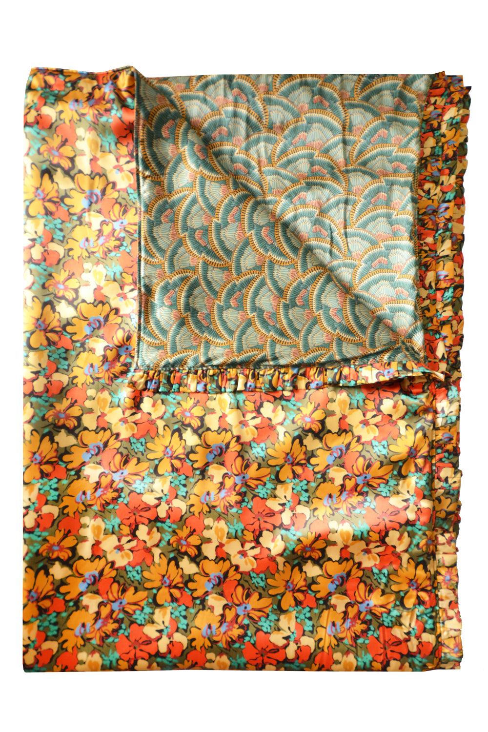 Ruffle Edge Silk Bedspread made with Liberty Fabric ALISON LEWIS & ICARUS WINGS - Coco & Wolf