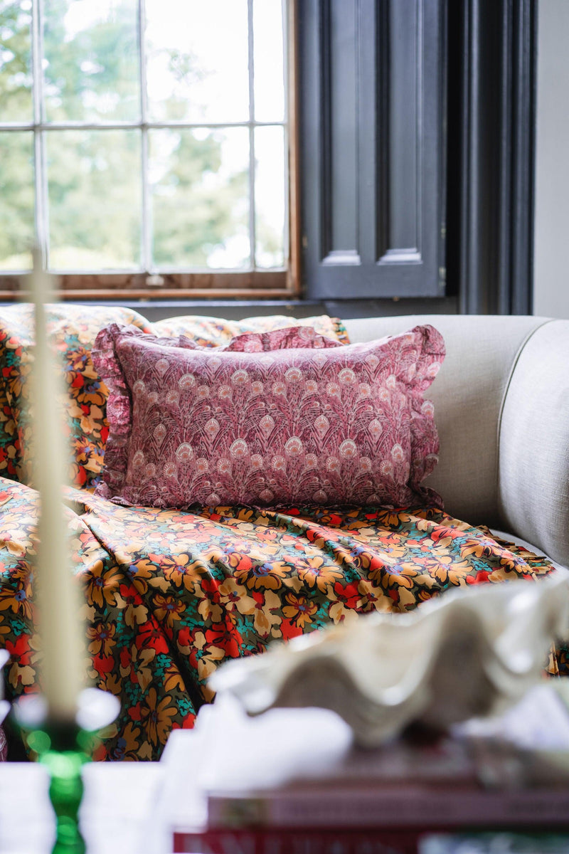 Ruffle Edge Silk Bedspread made with Liberty Fabric ALISON LEWIS & ICARUS WINGS - Coco & Wolf