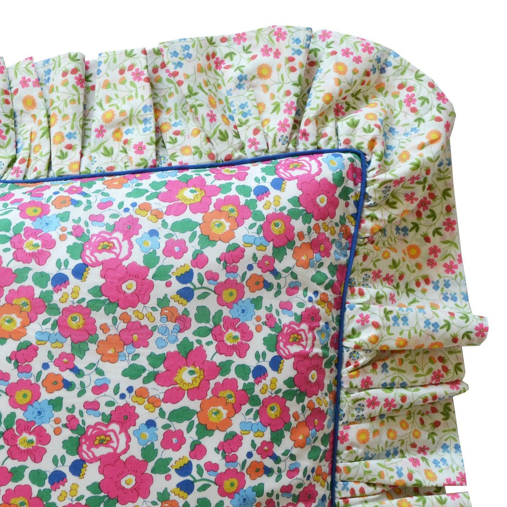 Piped Ruffle Cushion made with Liberty Fabric BETSY DEEP PINK & LITTLE MIRABELLE - Coco & Wolf