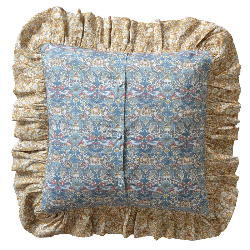 Ruffle Piped Cushion made with Liberty Fabric STRAWBERRY THIEF SPRING & JUNE'S MEADOW - Coco & Wolf