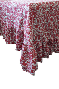 Ruffle Edge Tablecloth made with Liberty Fabric SAMBOURNE RED