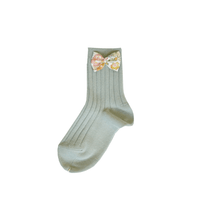 Sage Green Bow Ankle Socks Liberty Fabric FELICITE ORANGE - Coco & Wolf