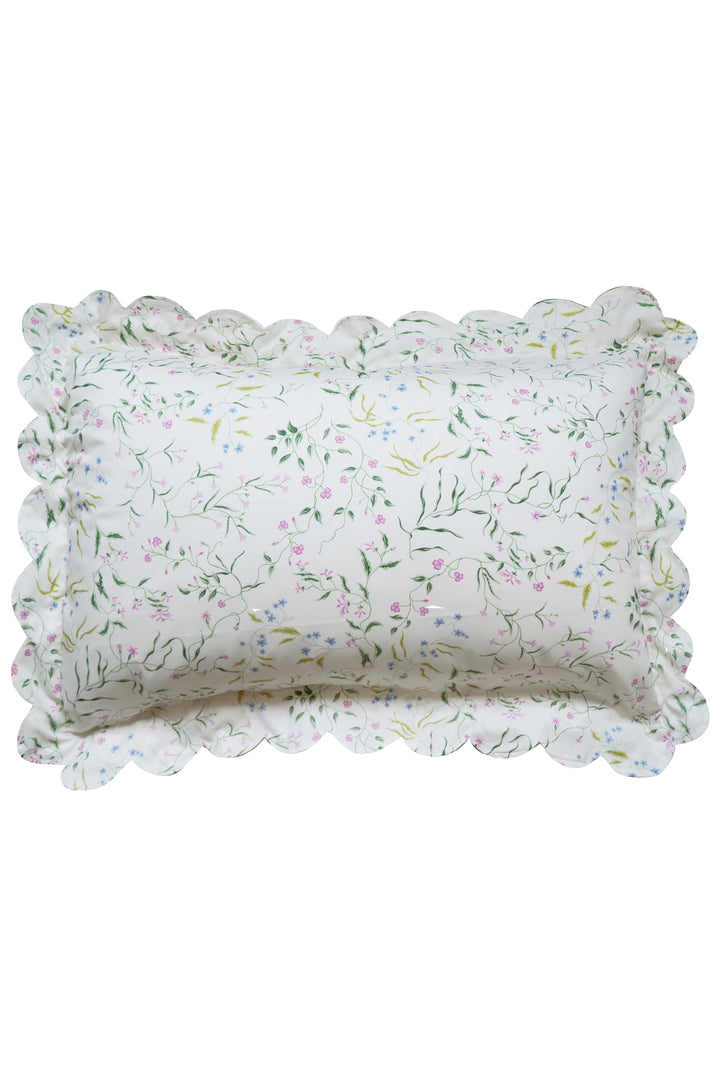 Bridgerton Scallop Edge Pillowcase made with Liberty Fabric REGAL BLOSSOM GREEN