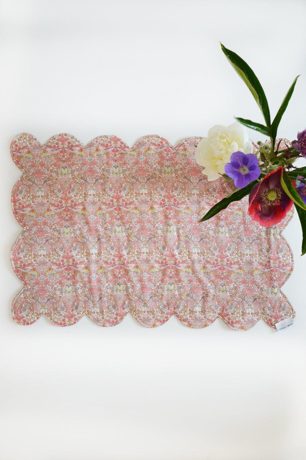 Scalloped Placemat made with Liberty Fabric STRAWBERRY THIEF SPRING - Coco & Wolf