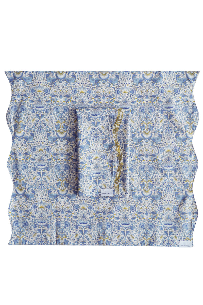 Reversible Wavy Napkin Set made with Liberty Fabric LODDEN CHINA BLUE & SAMBOURNE YELLOW