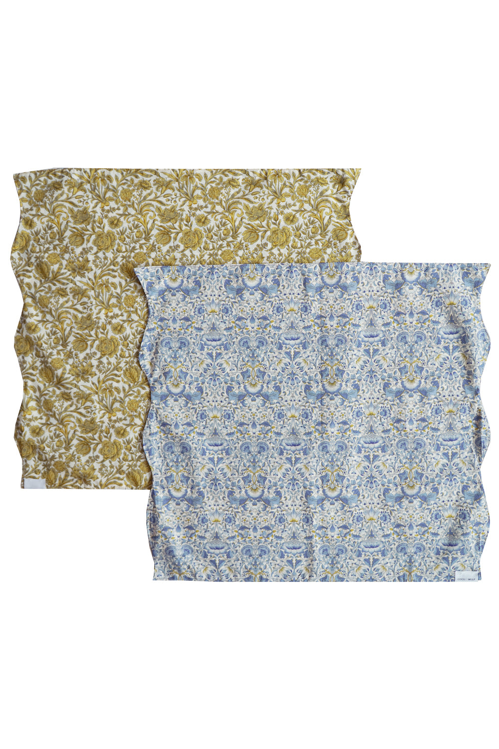 Reversible Wavy Napkin Set made with Liberty Fabric LODDEN CHINA BLUE & SAMBOURNE YELLOW