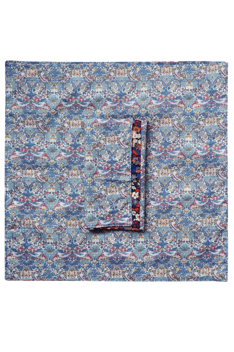 Reversible Wavy Napkin Set made with Liberty Fabric THORPE RUST & STRAWBERRY THIEF SPRING BLUE