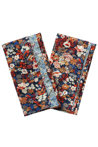 Reversible Wavy Napkin Set made with Liberty Fabric THORPE RUST & STRAWBERRY THIEF SPRING BLUE