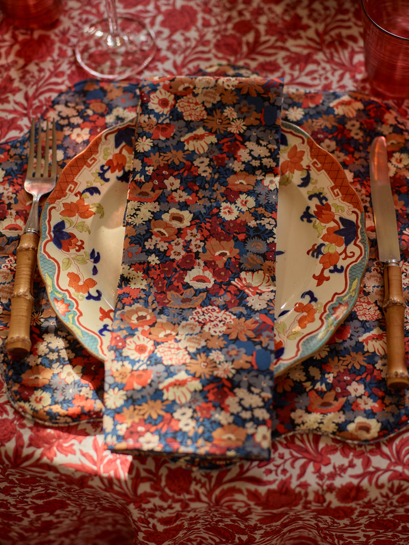 Reversible Wavy Napkin Set made with Liberty Fabric THORPE RUST & STRAWBERRY THIEF SPRING BLUE