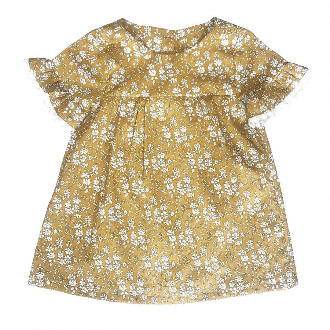 Short Sleeve Dress Liberty Fabric CAPEL MUSTARD - Coco & Wolf