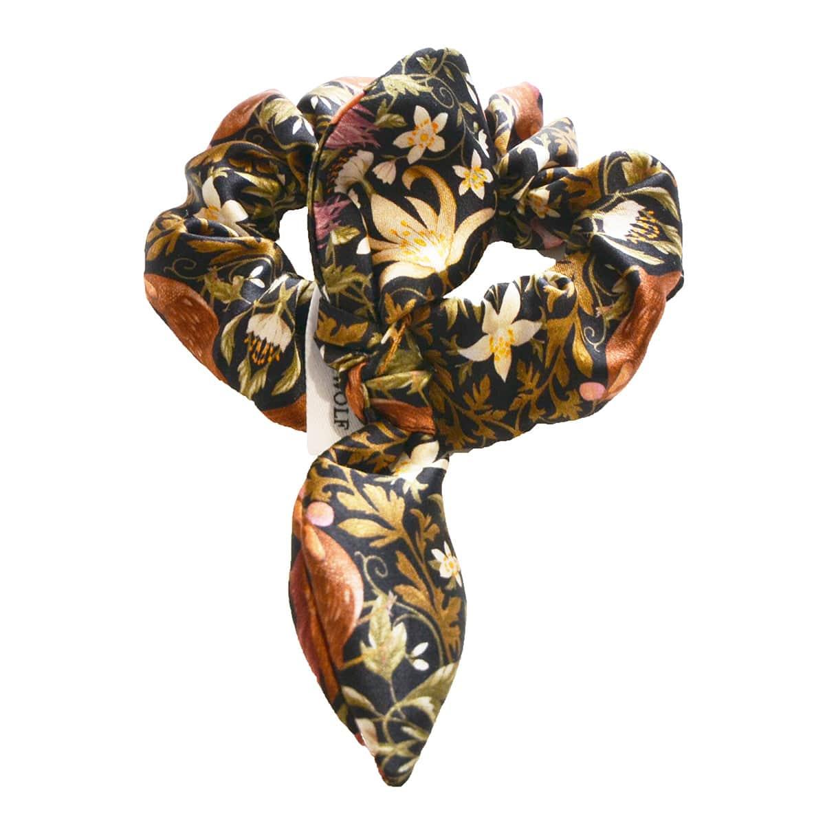 Silk Bow Hair Scrunchie made with Liberty Fabric FORBIDDEN ORCHARD - Coco & Wolf