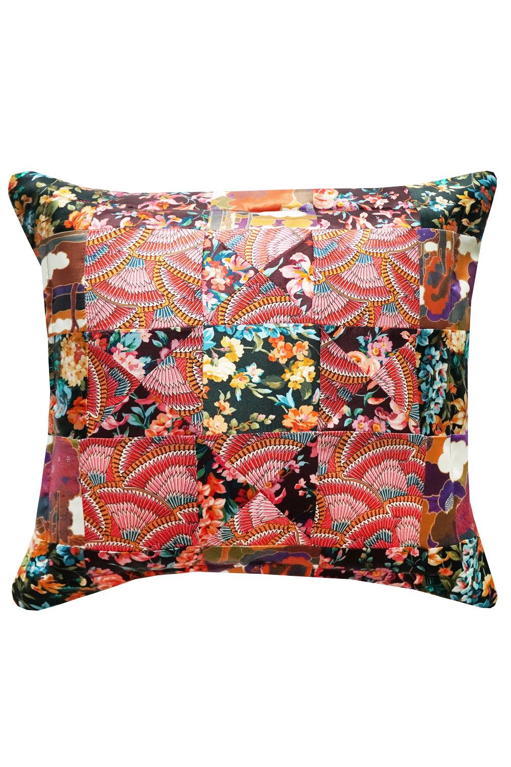 Silk Patchwork Cushion made with Liberty Fabric MONTAGUE MEWS - Coco & Wolf