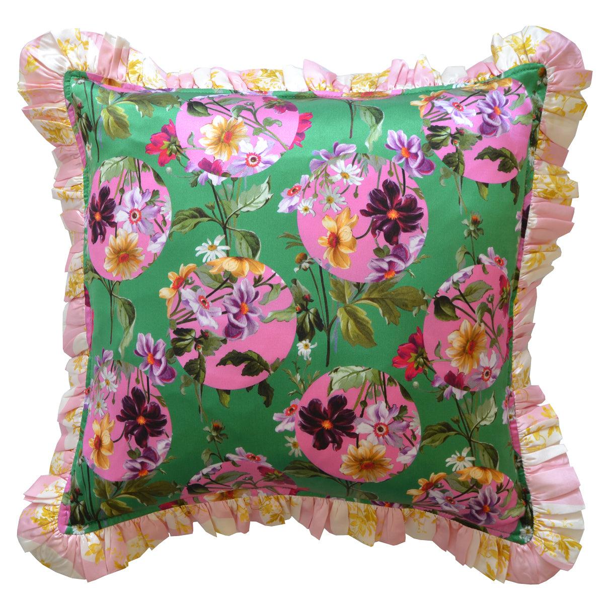 Silk Ruffle Cushion made with Liberty Fabric COVINGTON EMERALD - Coco & Wolf