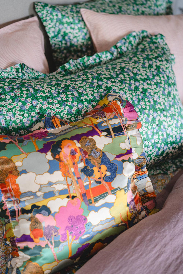 Silk Ruffle Cushion made with Liberty Fabric PROSPECT ROAD - Coco & Wolf