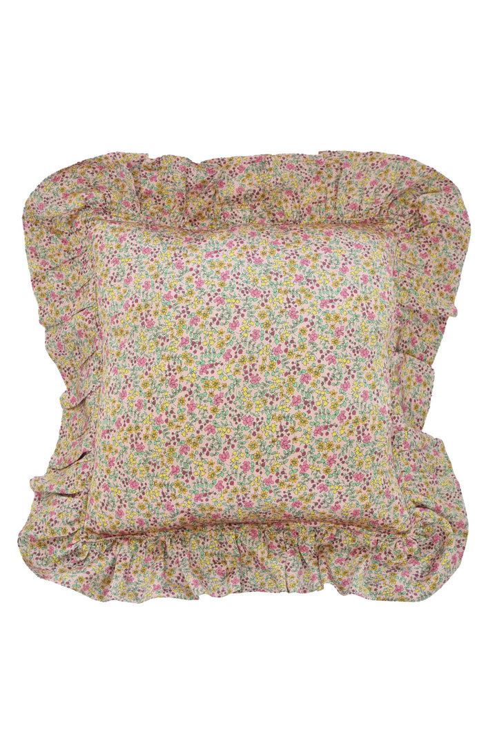 Silk Ruffle Cushion made with Silk Liberty Fabric EMILA'S BLOOM PINK - Coco & Wolf