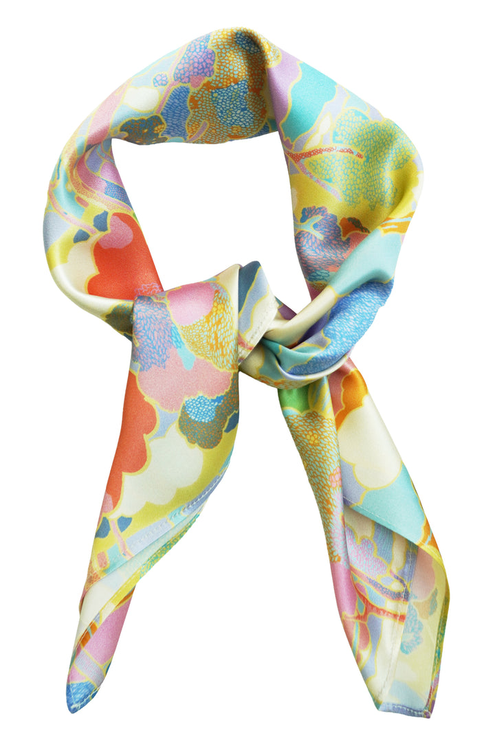 100% silk scarf made with Liberty fabric in prospect road, handmade in England, loosely tied