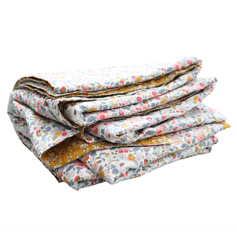 Reversible Stitch Border Bedspread made with Liberty Fabric BETSY GREY & CAPEL MUSTARD - Coco & Wolf