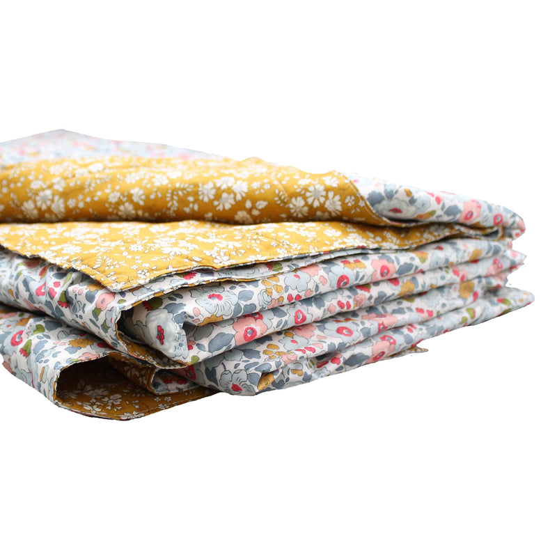 Stitch Border Bedspread made with Liberty Fabric BETSY GREY & CAPEL MUSTARD - Coco & Wolf