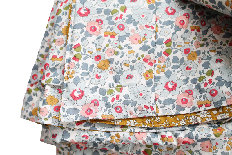 Stitch Border Bedspread made with Liberty Fabric BETSY GREY & CAPEL MUSTARD - Coco & Wolf