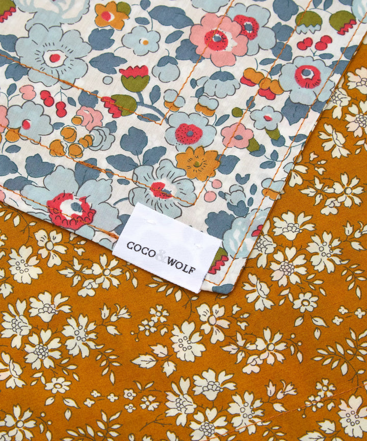 Reversible Stitch Napkin Set made with Liberty Fabric BETSY GREY & CAPEL MUSTARD