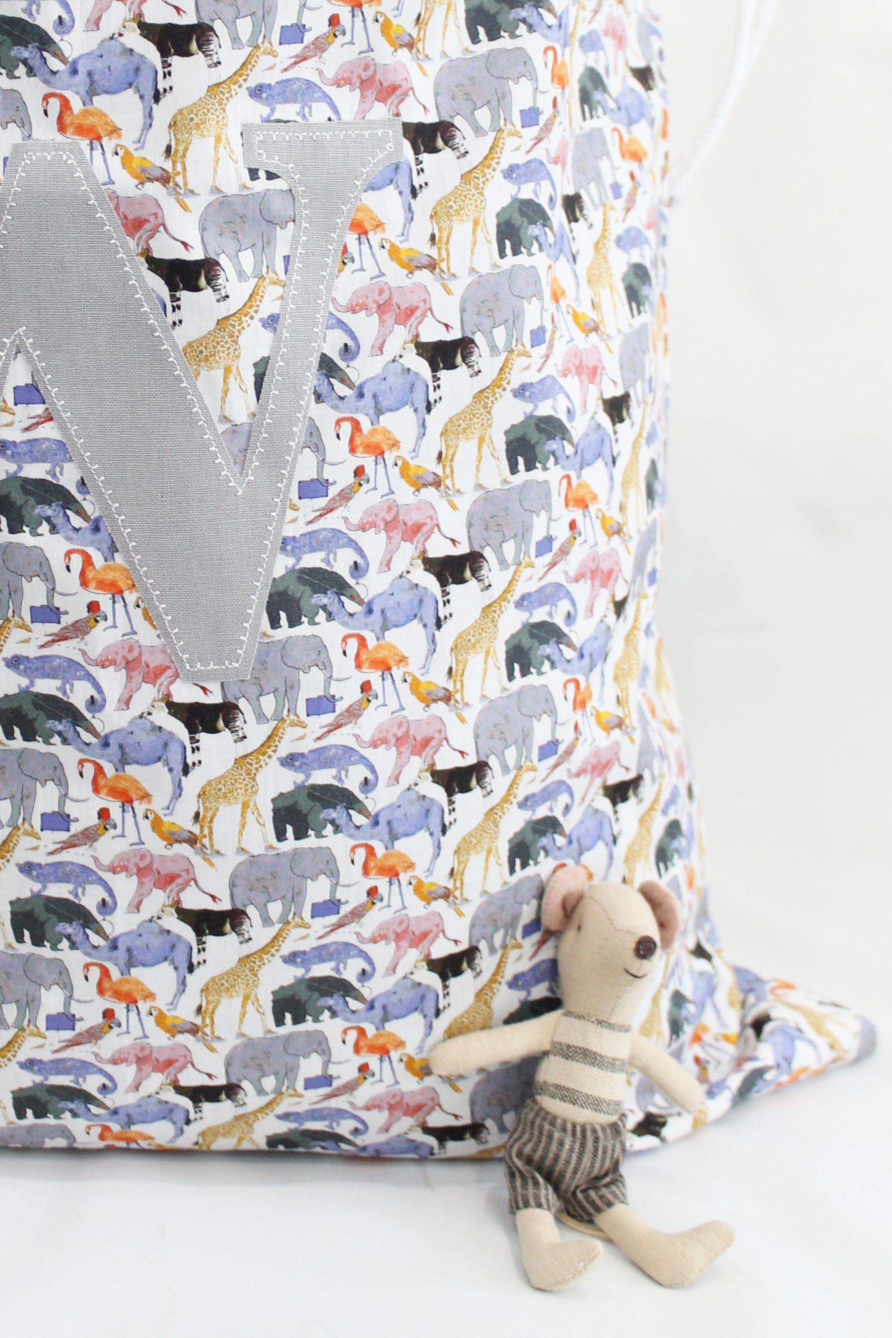 Storage Sack made with Liberty Fabric QUEUE FOR THE ZOO - Coco & Wolf
