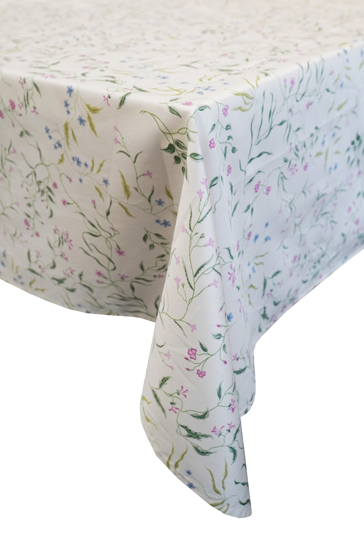Bridgerton Stitch Edge Tablecloth made with Liberty Fabric REGAL BLOSSOM GREEN