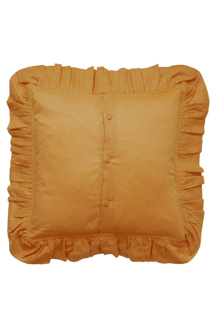 Embroidered Ruffle Cushion made with Linen Liberty Fabric Turmeric