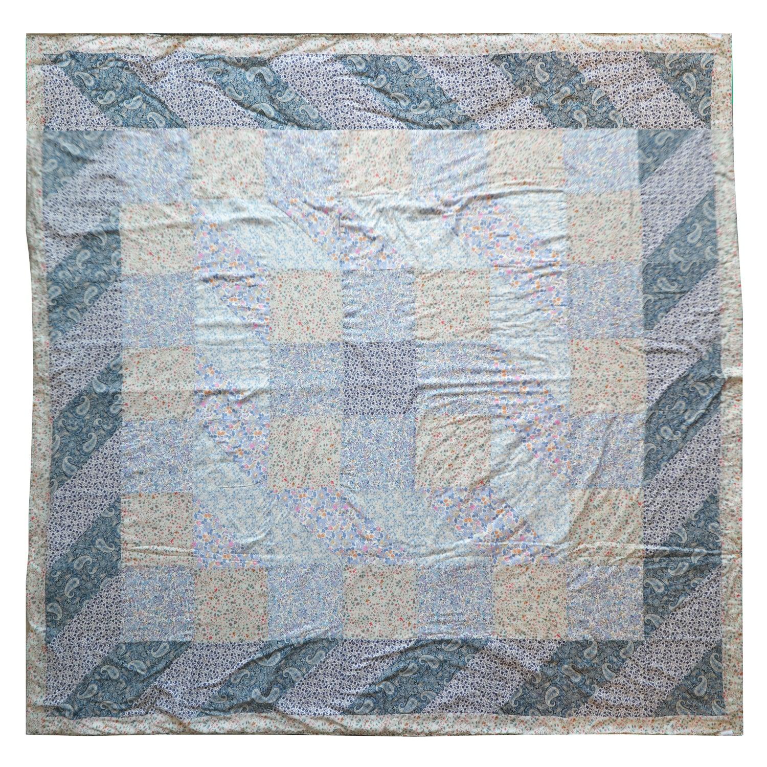 Unique One-Off Patchwork Bedspread made with Blue Liberty Fabrics - Coco & Wolf