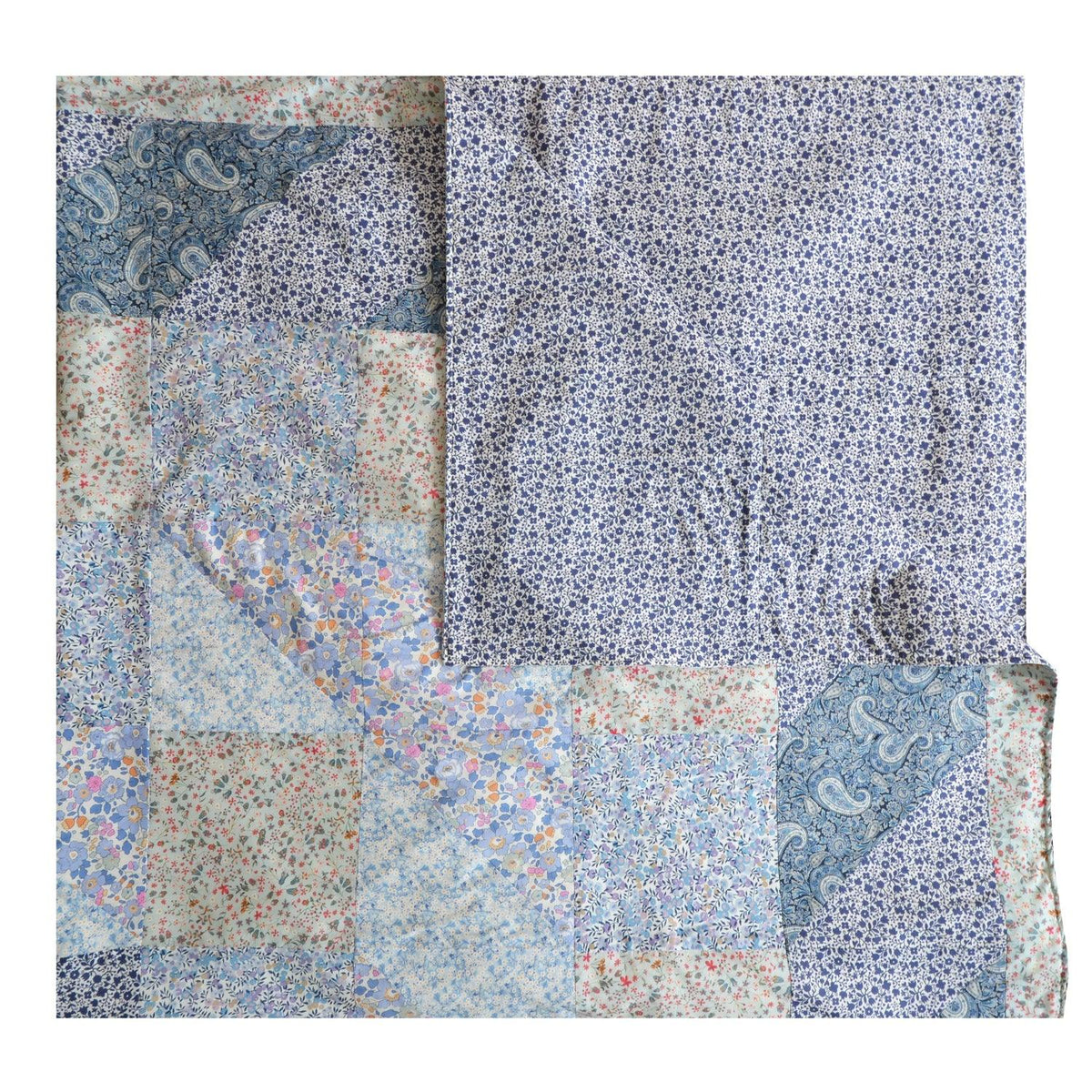 Unique One-Off Patchwork Bedspread made with Blue Liberty Fabrics - Coco & Wolf