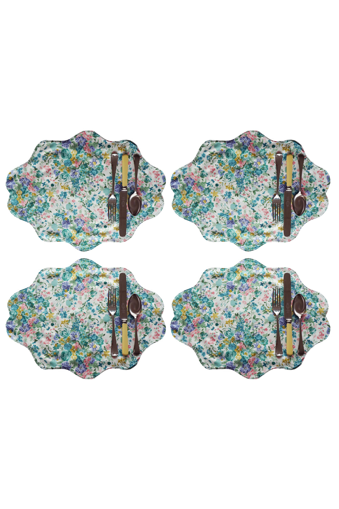 Bridgerton Reversible Wavy Placemat made with Liberty Fabric BOUQUET PARADE GREEN & REGAL BLOSSOM