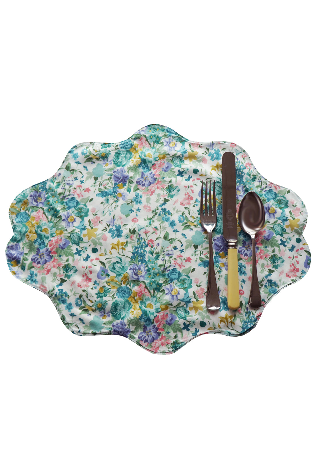 Bridgerton Reversible Wavy Placemat made with Liberty Fabric BOUQUET PARADE GREEN & REGAL BLOSSOM