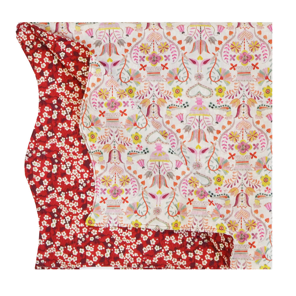 Reversible Wavy Napkin Set made with Liberty Fabric LOVE BIRDS & MITSI VALERIA RED